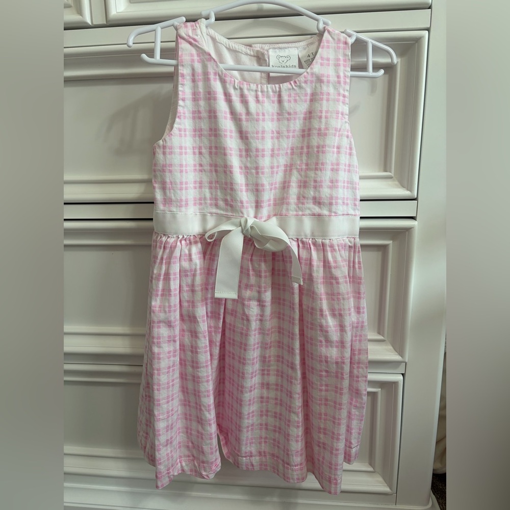 Pink Plaid Sleeveless Dress with Waist Bow